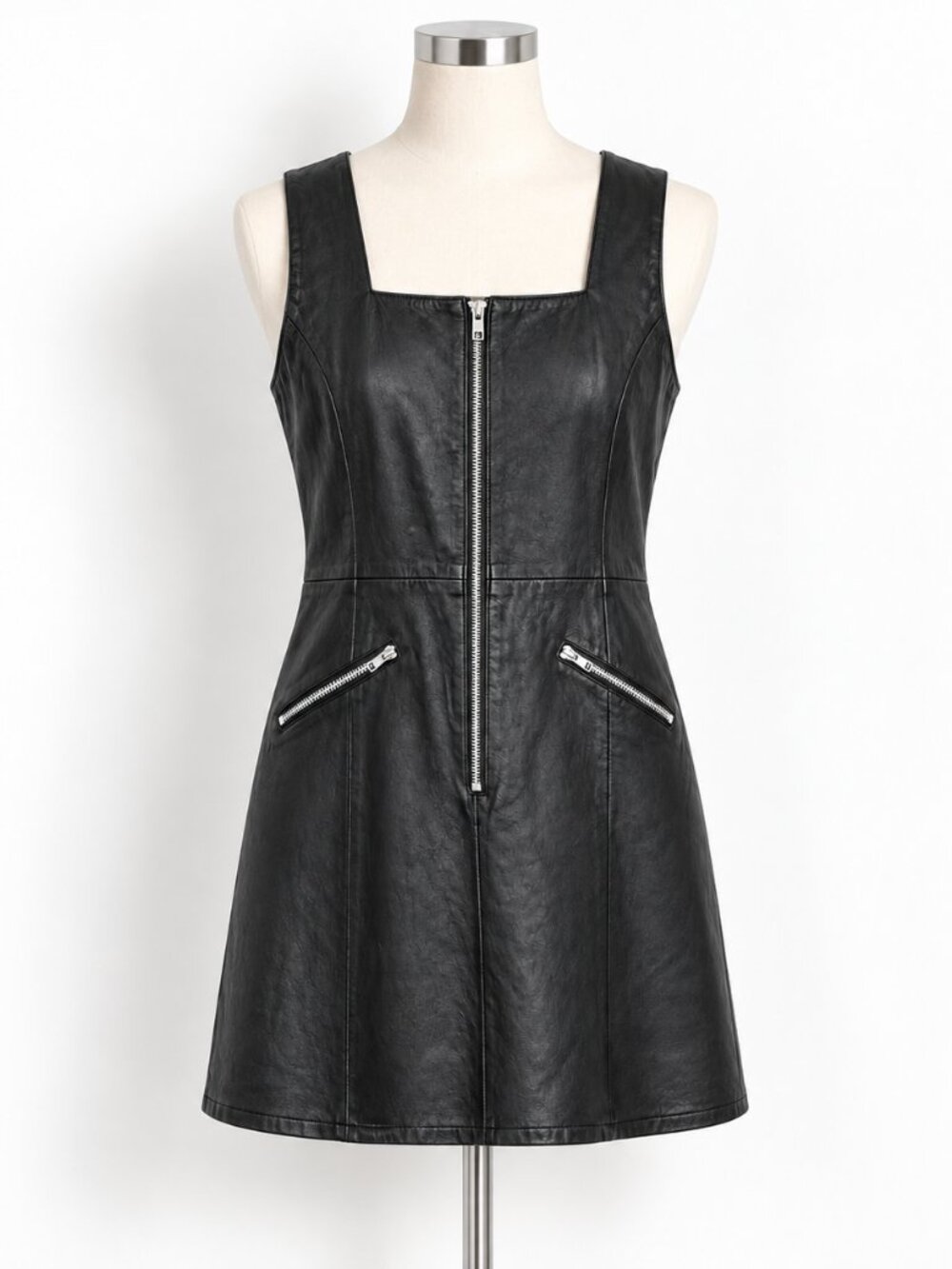 Vintage Sweet Talk Black Leather Zip Front Mini Dress Moto S